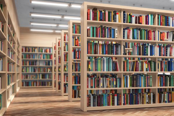 Room full of books on bookshelves